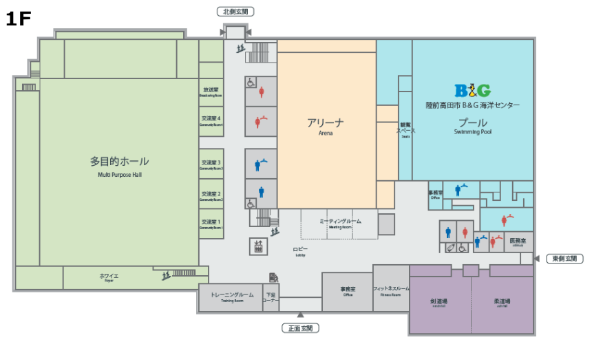 夢アリーナたかたの1階の地図