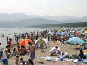 沢山の海水浴客で賑わいを見せるビーチの写真