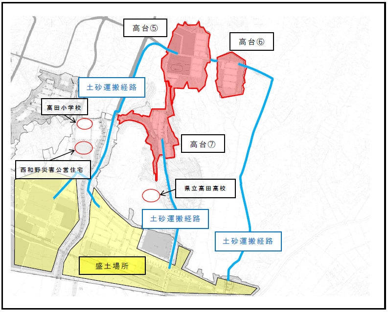 高田地区(高台5~7)整地工事の位置図