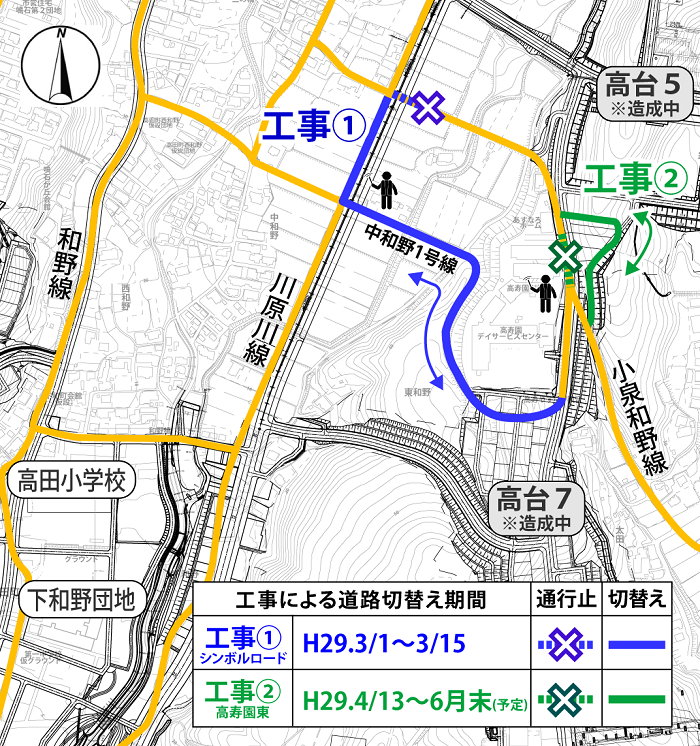川原川線・小泉和野線の切替え位置図
