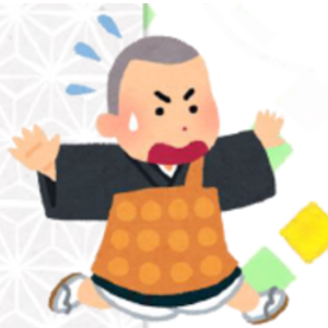 「小さな人形劇へんてこへんてこ」に登場する小坊主が慌てて駆けているイラスト