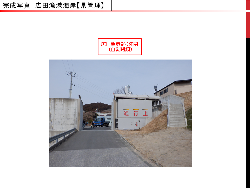 広田漁港海岸の自動閉鎖陸閘の完成写真（9号陸閘）
