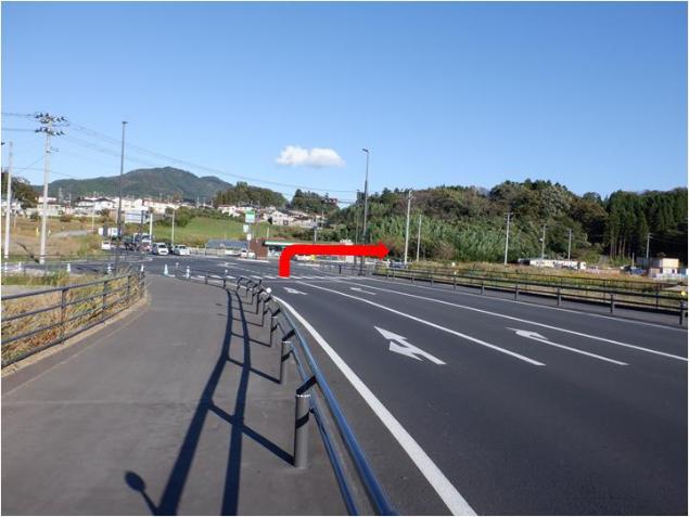 車道の写真に、信号を右方向に曲がる赤い矢印が付いている写真