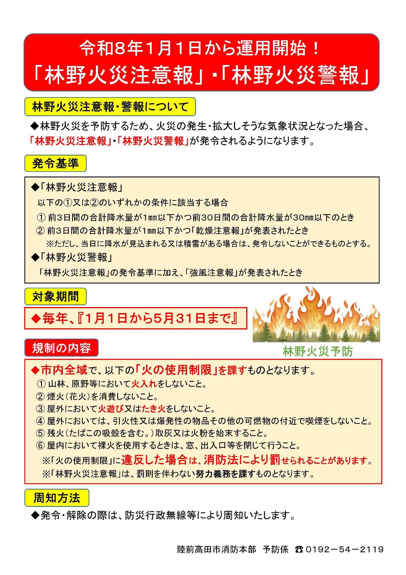 林野火災注意報・警報のリーフレット